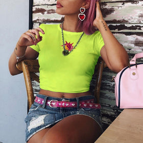 Green Summer T shirt| Short Sleeve Sun Embroidery