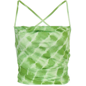 Trendy Women Sleeveless Tie Dye Backless Bandaged Green Sexy Crop Tops