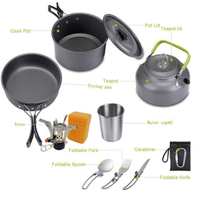 Outdoor Camping Cookware Set Aluminum Cooking Set Water Kettle Pan Pot