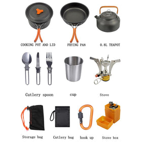 Outdoor Camping Cookware Set Aluminum Cooking Set Water Kettle Pan Pot