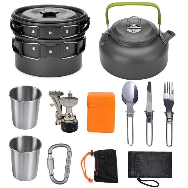 Outdoor Camping Cookware Set Aluminum Cooking Set Water Kettle Pan Pot