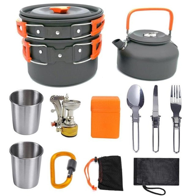 Outdoor Camping Cookware Set Aluminum Cooking Set Water Kettle Pan Pot